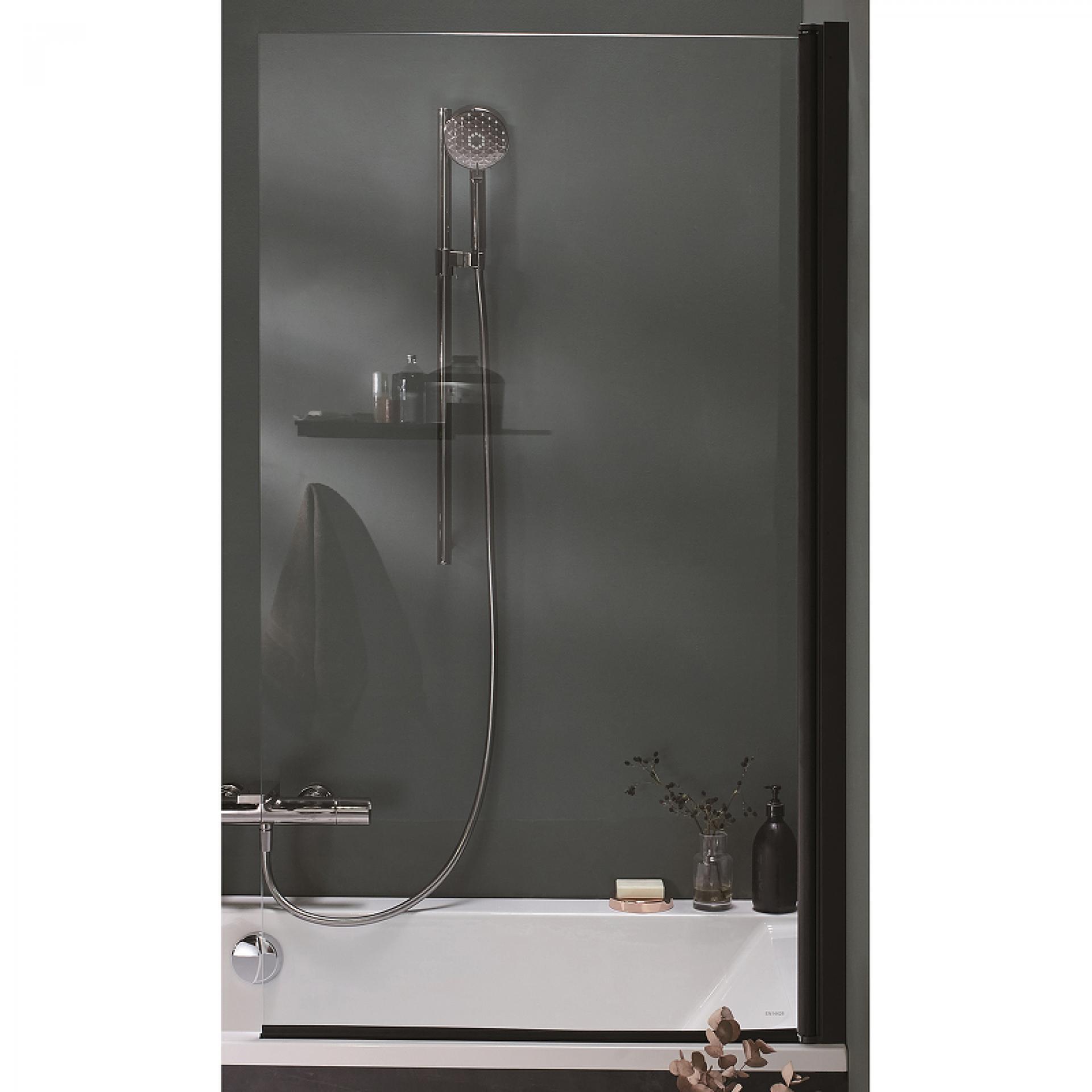 Шторка на ванну Jacob Delafon Struktura 80x140 E6D042-BLV, профиль черный, стекло прозрачное